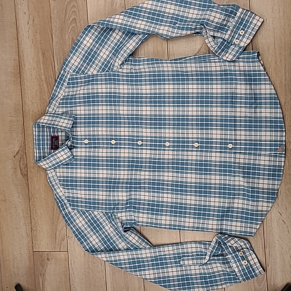 UNTUCKIT Wrinkle Free Cotton Blue White Plaid Small Long Sleeve Casual‎ Shirt - Picture 4 of 7